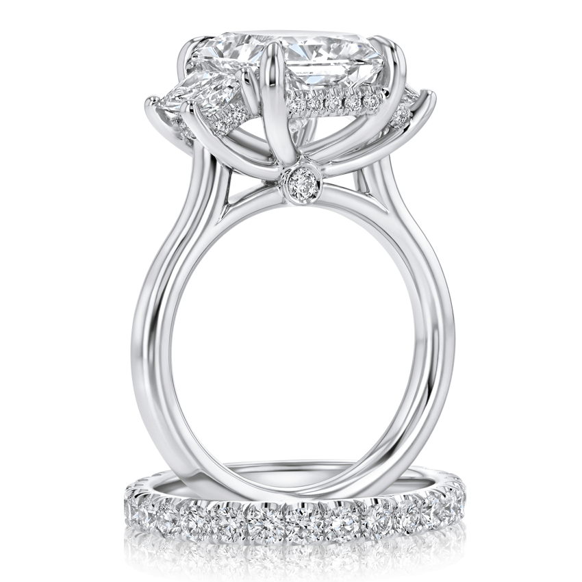 XO Jewels Semi-Mount Spectacular 3-Stone Radiant Cut Ring with Hidden Halos